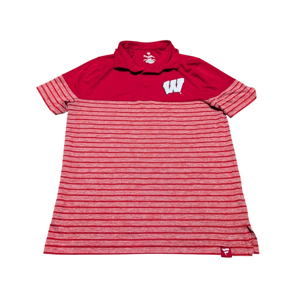 Fanatics Wisconsin Badgers Mens Medium Red Striped Short Sleeve‎ Polo Shirt